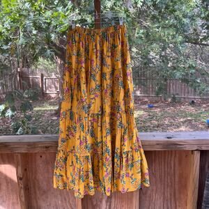 Sugar + Lips Women's Yellow Floral Tiered Ruffled Maxi Skirt Size L